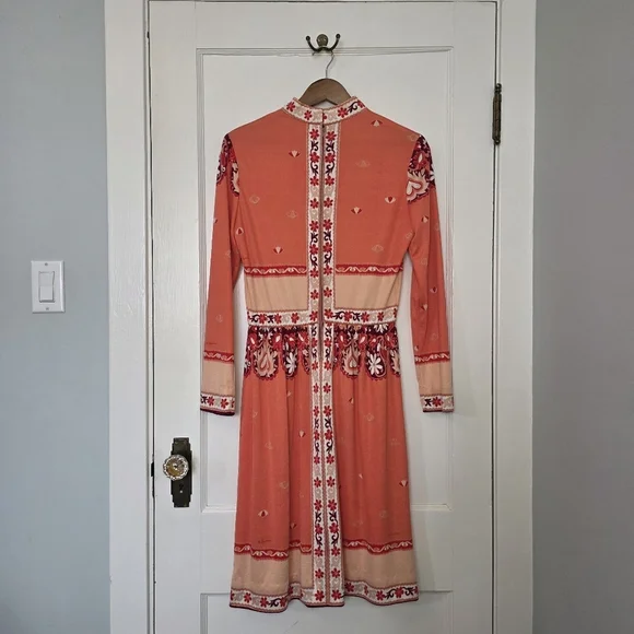 Vintage 1970s Paganne Dress by Gene Berk – Size 14 / M – Coral Floral - Picture 7 of 12